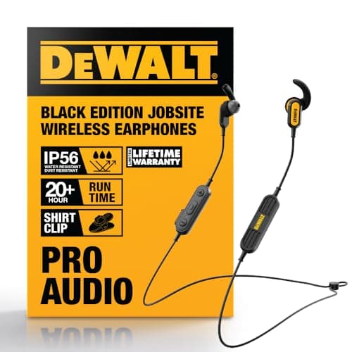 DEWALT Heavy Duty Neckband Bluetooth Earbuds, Wireless Bluetooth 5.2 Headphones w/Microphone, Lightweight Comfort, IP56 Waterproof, Deep Bass Strong Beat, 20H Playtime, Jobsite Behind-Neck Earphones