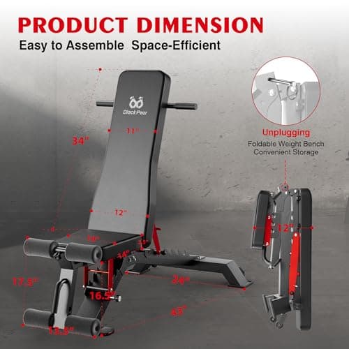 Adjustable Weight Bench - Foldable Workout Bench for Home Gym, Heavy Duty 1300lb Capacity PRO Full Body Strength Training with 8-Level Incline/Flat/Decline Positions & Space-Saving Design（Black) 7