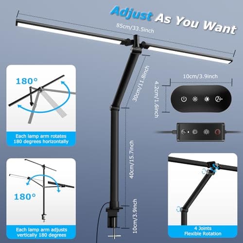JELIMOV LED Desk Lamp for Home Office, Eye Caring Architect Desk Light with Remote, Dual Screen Computer Monitor Light with Stepless Dimming, Stepless Color Temp, Memory Function for Study, Dark Black 3