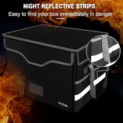 DocSafe Fireproof Document Box with Lock, File Storage Organizer with Mesh Pockets, Collapsible Portable File Box Home Office Safe Filing Cabinet with Handle for Hanging Letter/Legal Folder, Black 8