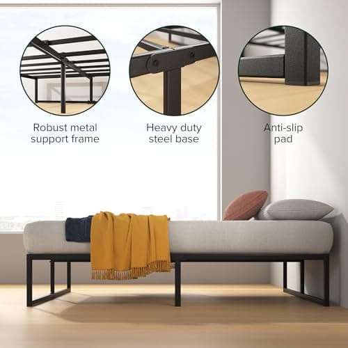 Zinus Lorelei 14 Inch Metal Platform Bed Frame, Steel Slat Support, No Box Spring Needed, Eco Friendly WonderBox(TM) Packaging, 12.4” Underbed Storage, Easy Assembly, Black, Twin 5