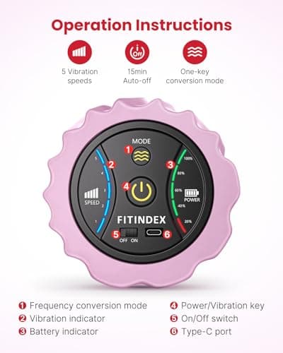 FITINDEX Vibrating Foam Roller for Back Pain, 5-Speed Foam Roller Muscle Massage, Exercise, Yoga, Muscles Deep Tissue, Pilates, Physical Therapy, Recovery, Neck, Leg, Rechargeable, Pink 6