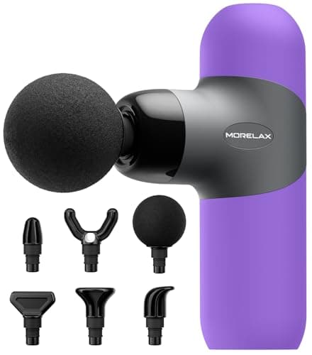 Morelax Mini Massage Gun Portable Deep Tissue Muscle Percussion Massager, Electric Handheld Sport Massager with 6 Massage Heads 4 Speed, Best Gift (Purple)
