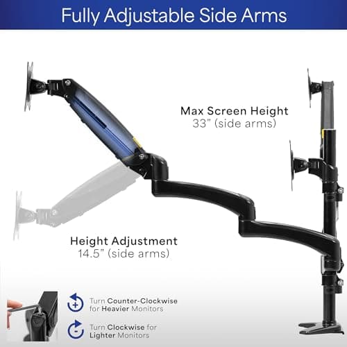 VIVO Triple Pneumatic Monitor Mount for 3 Screens up to 32 inches, Fully Adjustable, Heavy Duty Desk Stand with C-Clamp Grommet, Black, STAND-V300G 7