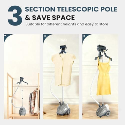 DUMOS Garment Steamer for Clothes Standing, 1500W Efficient Clothes Steamer Standing, 1.7L Water Tank for 55 Min Continuous Steaming with Wheels, Professional Fast Heating Wrinkle Remover 7