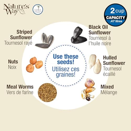 Nature's Way Win-3 Clear View Window Bird Feeder with Strong Suction Cups, Transparent Outdoor Wild Bird Seed Feeder and Décor, 2 Cup Capacity, Clear, 6.5" 7