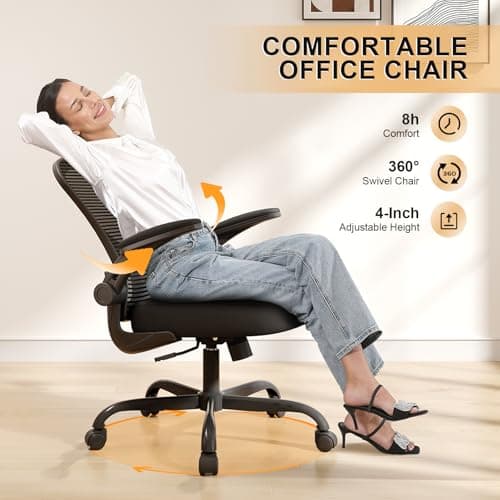 Office Chair, Ergonomic Desk Chairs 330LBS Capacity High Back Mesh Computer Chair with Flip-up Armrests, Comfy Work Chair with Adjustable Lumbar Support, Rolling Chair 4