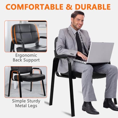 CLATINA Big & Tall 500 lbs Waiting Room Guest Chair, Leather Office Reception Chair No Wheels with Padded Arms for Elderly Home Desk Conference Room Lobby Side Salon Clinic, Black 7