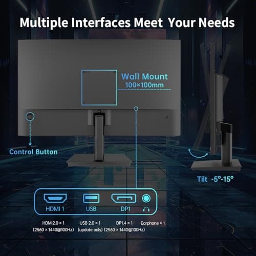 KTC 24 Inch QHD 100Hz Computer Monitor IPS 2K, 1300:1 Contrast, Anti-Blue Light Screen, 122% sRGB, FreeSync & G-Sync Compatible, HDMI2.0 & Display Port 1.4, PC Monitor for Gaming Office Work H24T27 7