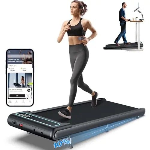 COZYINN 10% Incline Under Desk Walking Pad, 2.5HP Low Noise Treadmills for Home, 3 in 1 Portable Treadmill with Removable Handle for Small Space, Mute Control, Works with Kinomap, No Need Assemble 9