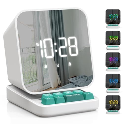 ANJANK RGB LED Alarm Clock & Sound Machine with Mirror Display, White Noise Machine with 25 Relaxing Sounds, Dual Alarm, 10 Alarm Sounds, Sleep Timer, Digital Clock for Bedroom, Teen, Kids