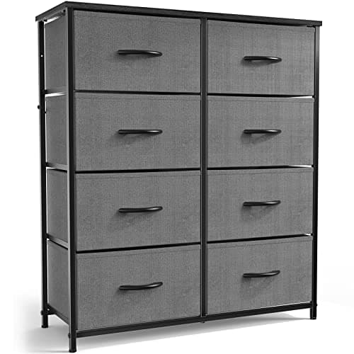 Smug Dresser, Drawers Dresser for Bedroom Cabinet Organizers Wood Top Table Furniture with 8 Fabric Storage Drawers Chest Tower Unit, Chest of Drawers for Closet, Living Room, Hallway, Porch Grey