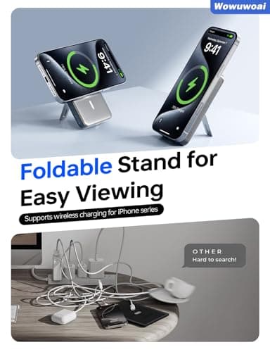 for Magsafe Portable Charger, 10000mAh Wireless Power Bank with Stand and PD 20W, USB C Fast Charging Powerbank, Magnetic Battery Pack Compatible with iPhone 17/16/15/14/13 Pro/Pro Max Series - Gray 6