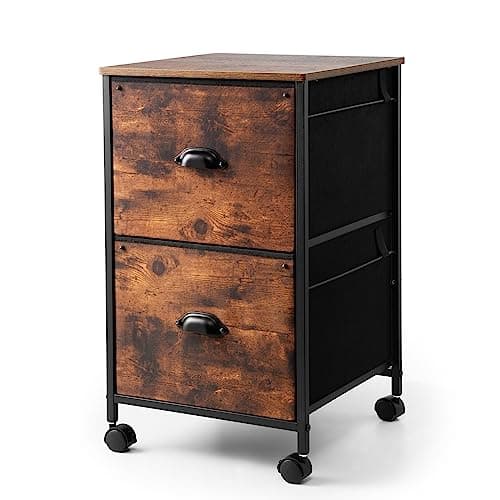 TOPSKY Mobile Fabric Vertical File Cabinet with Casters and Drawers for Letter Size File Folders(Rustic Brown, 2 Drawer)