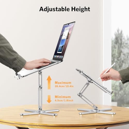OMOTON LA10 360° Rotating Laptop Stand Riser for Desk, Ergonomic Foldable Computer Stand Adjustable Height Angles for Collaborative Work, Easy Storage Fit Macbooks,All Laptops up to 16 inches, Silver 8