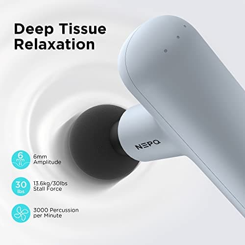 NEPQ Mini Massage Gun, SK6 Fascial Gun Portable Deep Tissue Percussion Muscle Back Head Massager for Pain Relief with 4 Massage Heads 4 Speed High-Intensity Vibration Rechargeable (Gray) 6