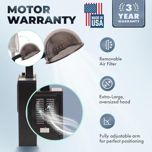 Buy-Rite X-TRA Hot 980W Professional Hooded Standing Salon Hair Dryer with Timer, 4 Heat Settings, Extra-Large Adjustable Hood, Removable Filter, UL/CSA Certified, Black, HL-1500 5