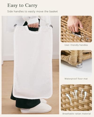 SETVSON Laundry Hamper with Lid Wicker Laundry Basket 112 L (29.6 Gal) Laundry Hampers Handwoven Rattan Clothes Hamper with Handles 3 Removable Liner Bag, 6 Mesh Bags for Bathroom Bedroom Natural 6