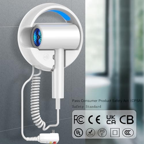 110V Hotel Wall Mounted Hair Dryer for Bathroom（with Night Light） Professional Styling HairDryer for Salon【Blue Light Negative Ions】 Fast Drying Restroom Blow Dryer，Matte Texture - Pearly White 5