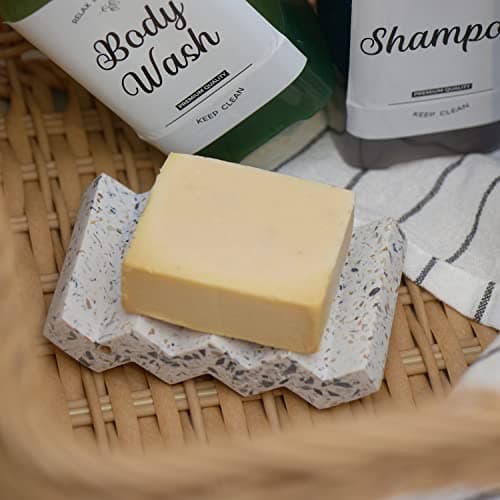 Tapeera Zig Zag Terrazzo Stone Soap Dish for Bathroom Sink - Concrete Soap Saver for Bar Soap Holder for Shower - Sponge Holder - Self Draining Soap Dish Holder - Kitchen Soap Tray (White) 8