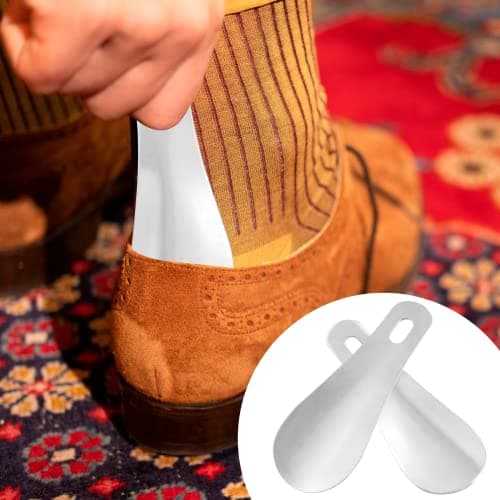 Auvotuis 2Pcs Stainless Steel Shoe Horn, 4 Inch (10cm) Silver Metal Shoe Helper Stick Small Handled Pocket ShoeHorn for Men, Women, Seniors, Kids 5