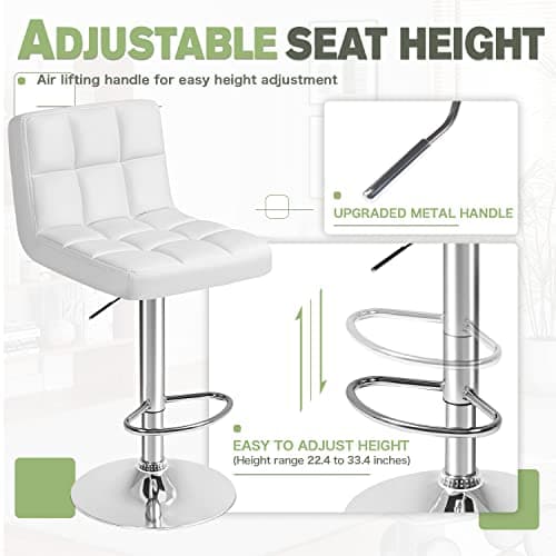 Furmax Bar Stools Modern Pu Leather Swivel Adjustable Hydraulic Bar Stool Square Counter Height Stool Set of 2 (White) 7