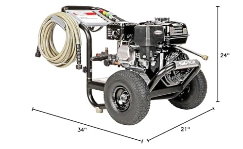 SIMPSON Cleaning PS3228 PowerShot 3300 PSI Gas Pressure Washer, 2.5 GPM, Honda GX200 Engine, Includes Spray Gun and Extension Wand, 5 QC Nozzle Tips, 5/16-inch x 25-foot MorFlex Hose, 49-State 18