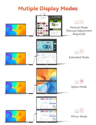 HotYeah Triple Laptop Screen Extender, 15.6" 1080P FHD IPS Folding Stacked Portable Dual Monitor, USB C Travel Extended Computer Display w/VESA, 180°Rotation, Plug & Play for Laptops (Windows Only) 5