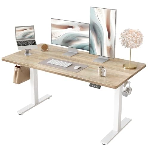 TIQLAB 55 * 28 Inches Standing Desk, Adjustable Height Stand up Desk,Sit Stand Home Office Table with Splice Board, Maple