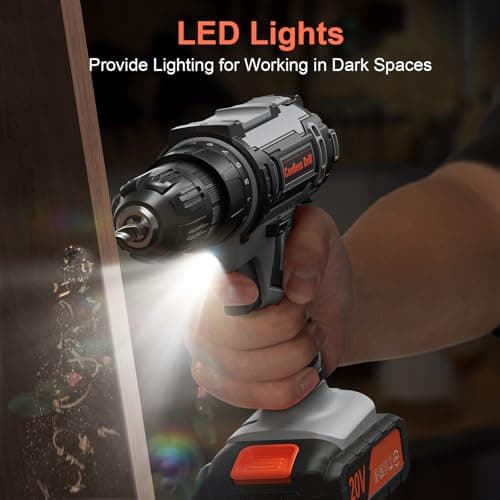 VIWKO 20V Cordless Drill, 2000mAh Battery & Charger, 3/8" Keyless Chuck, 25+1 Torque, LED Light, 42Pcs Accessories 6