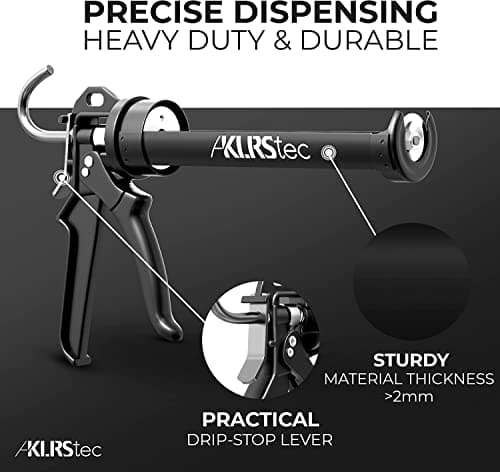 KLRStec Professional Caulking Gun [25:1 Thrust Ratio] Heavy Duty Caulk Gun for All Standard 10oz / 300ml / 1/10 Gallon Sealant and Adhesive Cartridges 5