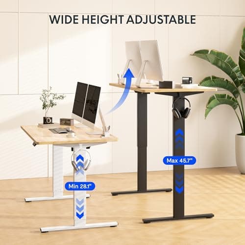FLEXISPOT EN1 One-Piece Solid Wooden Standing Desk 55 x 24 Inches Height Adjustable Electric Sit Stand Home Office Desks (White Frame + Rubber Wood Top, 2 Packages) 9