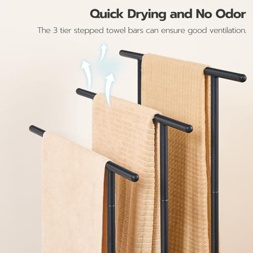 HOOBRO 39.4" Tall Freestanding Towel Rack for Bathroom, 3 Tier Stepped Blanket Rack with Shelf, Oversized Bath Towels Drying and Display Rack, Black and Rustic Brown BF50LB01 8