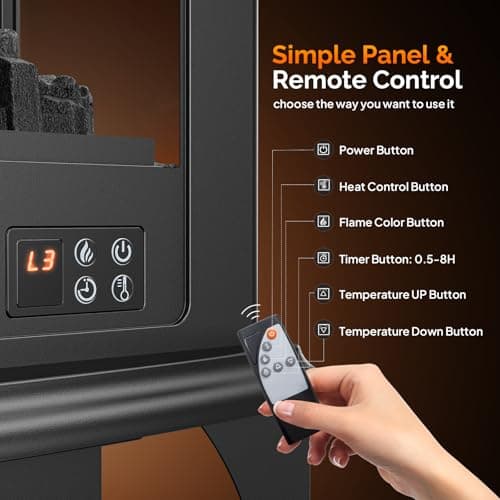 Bonnlo 23" W Electric Fireplace Stove, 1500W Portable Freestanding Fireplace Heater w/Remote, Timer, 3D Flame, Overheat & Tip-Over Protections, Suit for Bedroom, Living Room, CSA Approved 5