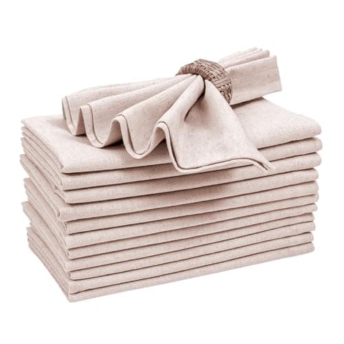Bedding Craft Linen Flax Cotton Cloth Dinner Napkins Set of 12 – 18x18 Natural Hemstitched Reusable Fabric Napkins for Weddings, Parties, Dinners & Table Décor – Elegant & Durable