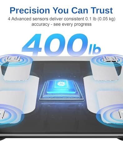 GE Smart Scale for Body Weight and Fat, Digital Bathroom Scales with LED Display BMI Body Fat - Bluetooth 13 Body Composition Monitor for Muscle Mass People with App, Accurate 400lb Weighing 5