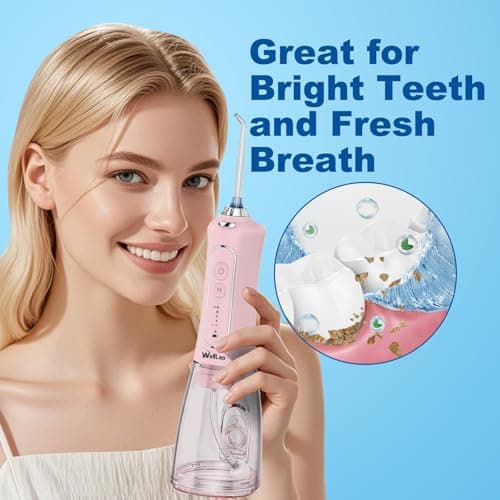 WellLeo Water Flossers for Teeth, 300ML Cordless Oral Irrigator Rechargeable Dental Flosser Picks with 5 Modes 5 Jet Tips,IPX7 Waterproof Teeth Cleaner for Braces Gum Care, Home Travel Use 7