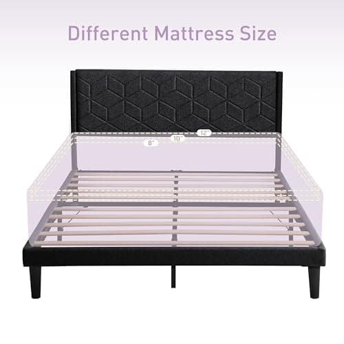 ZFAEUL Full Size Bed Frame with Headboard，Platform Full Bed Frame, No Box Spring Needed, Non-Slip, Wooden Slats Support, Easy Assembly,Black 7
