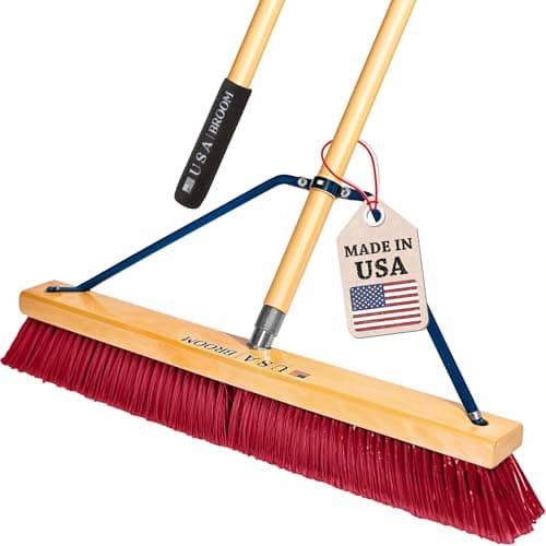 24" Soft Sweep Indoor Push Broom with 60" Handle. Ideal for Epoxy & Polished Floors. Durable American Made Steel Brackets-Stainless Steel Hardware. No Plastic. 100% USA Made