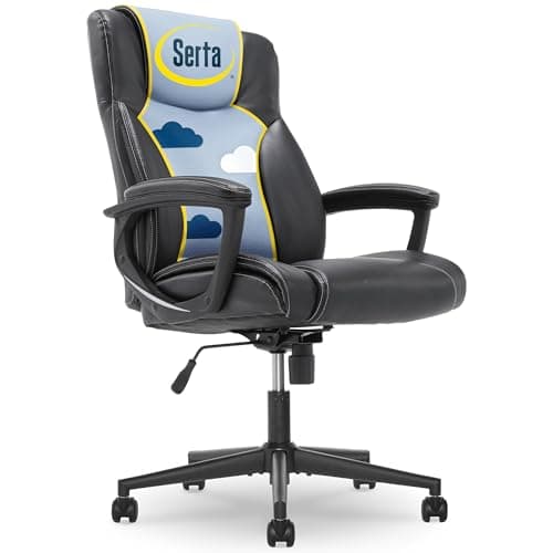 Serta Connor Executive Office Chair, Ergonomic Computer Chair with Layered Body Pillows, Contoured Lumbar, Adjustable Seat Height, Bonded Leather, Black