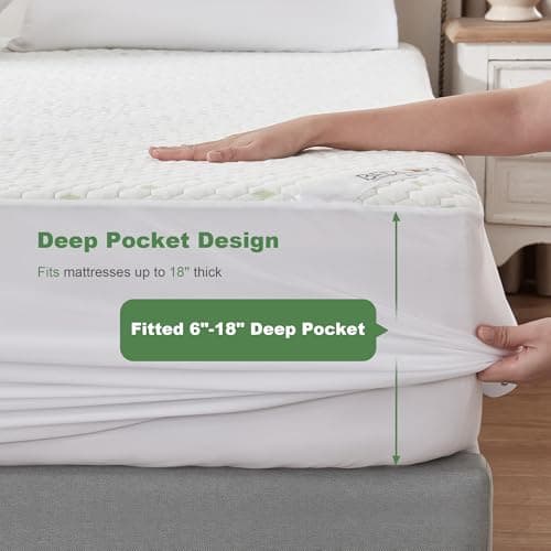Waterproof Mattress Protector, California King Size Mattress Pad Fitted 6"-18" Deep Pocket, 3D Air Fabric Bed Mattress Cover Noiseless Washable for Home, Bedroom, Hotel 5
