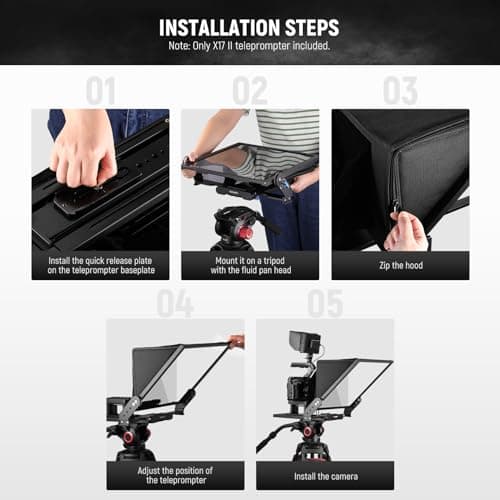 NEEWER Teleprompter X17 II with RT113 Remote/APP Control, 17" HD Beamsplitter All Metal Frame Upgraded Camera Mount QR Plate Compatible with Manfrotto 501PL iPad iPhone, Max Load 44.1Ib, Assembly Free 6