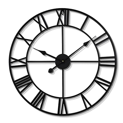 LEIKE 16" Large Wall Clocks Battery Operated, Round Modern Silent Non-Ticking Black Metal Wall Clock for Living Room Decor, Bedroom Kitchen (40cm Diameter, Black Roman Number) 9