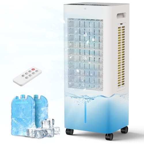 PNTCK Evaporative Air Cooler Portable: Fans That Blow Cold Air for Room, Bedroom, Indoor, Office - Swamp Cooling Fan with 19ft Remote, 12H Timer, 30dB Quiet, 3 Speeds, 2.1Gal Water Tank, Ice Pack