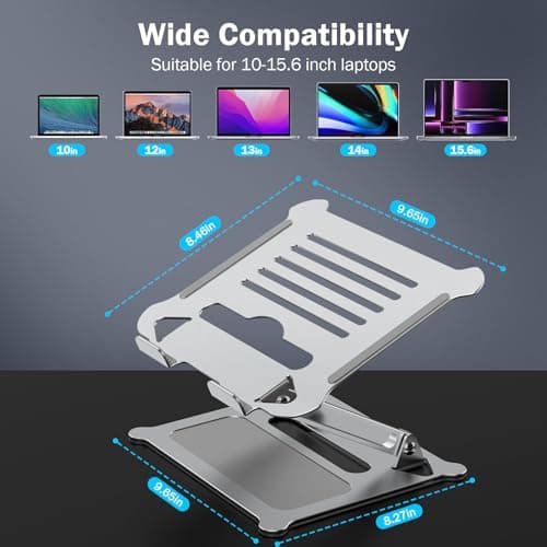 UFVCOV Aluminum Adjustable Laptop Stand, No Wobble Laptop Riser, Foldable Computer Notebook Stand Holder for 10-17" Laptops, Lightweight & Sturdy, Silver/B 7