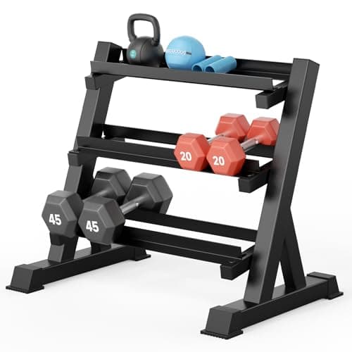 YOLEO Dumbbell Rack - 3 Tier & 5 Tier Compact Weight Rack for Dumbbell, Kettlebell, Barbell, Heavy Duty Weight Storage Organizer, Space-Saving Dumbbell Storage Stand Holder for Home Gym - 1100LBS Capacity (Rack Only) (STANDARD, Rectangular Frame)