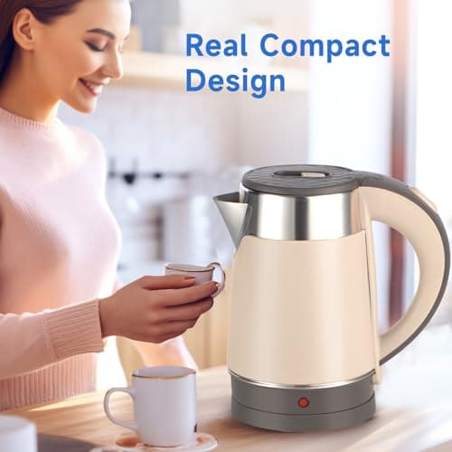 Wdcme Small Portable Electric Tea Kettle, 0.8L Travel Electric Coffee Kettle, 800 Watts Mini Hot Water Boiler, Brown, LY-02 4