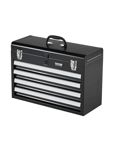 VEVOR Metal Tool Box, 20.5-inch, Portable Metal Tool Box with 4 Drawers, Small Tool Chest with EVA Liners, Ball Bearing Slide Drawers Locking & Powder Coated Finish, Multi-Function Tool Organizer
