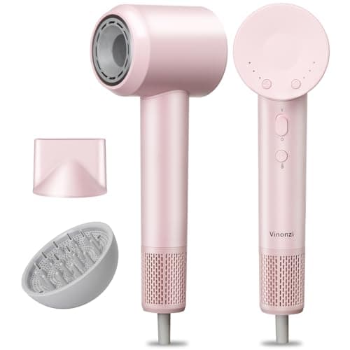 Hair Dryer, High-Speed Ionic Low Noise Blow Dryer with Brushless Motor for Fast Drying, Thermo-Control Quiet Compact Pink Hair Blow Dryers with Magnetic Diffuser for Curly Hair for Home Travel Salon