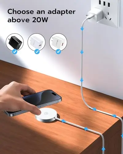 NEWQ Qi2 Wireless Charger with MagSafe, Magnetic Wireless Charging Pad Compatible with 15W Ultra-Fast for iPhone 15/15 Plus/15 Pro/15 Pro Max/14/13/12 Series (White) 7